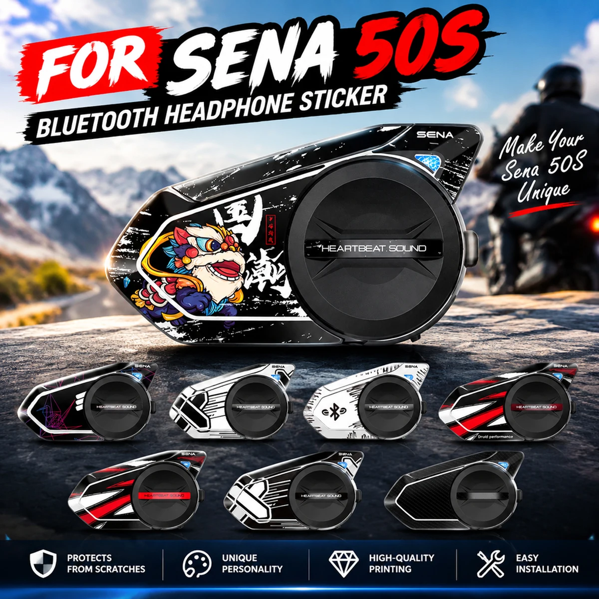 Autocollant pour casque Bluetooth de moto Sena 50S, film de protection en vinyle, revêtement anti-rayures, accessoire pour intercom de casque.