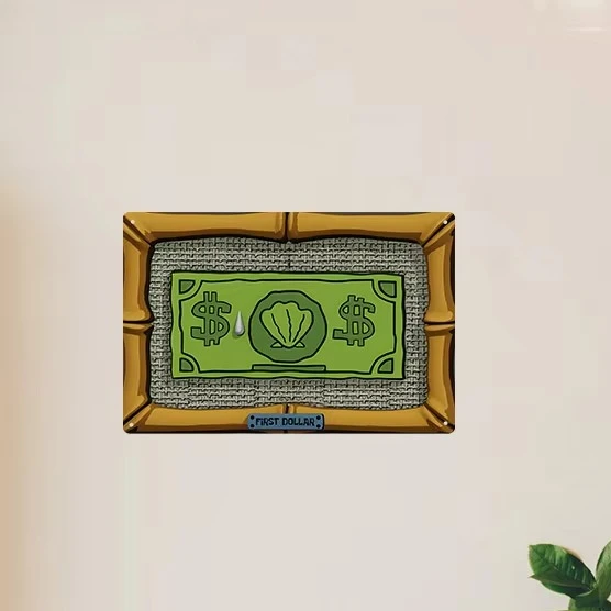 Lustiges SpongeBob-inspiriertes Metallschild „First Dollar“, Bikini Bottom Shell Dollar Vintage Wanddekoration, Humorvolle Cartoon-Plakette