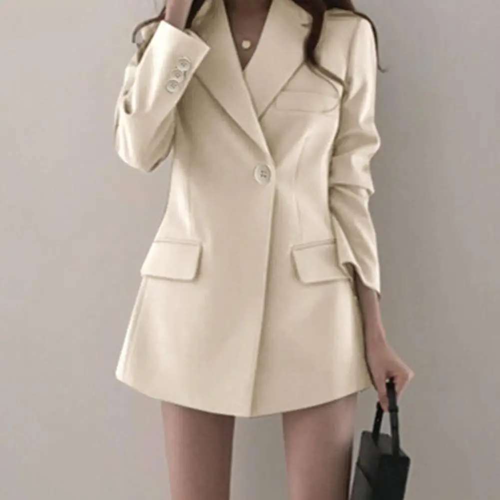 Solid Color Women Suit Coat Elegant Women's Suit Coat with Lapel Long Sleeve Single Button Closure Stylish Work for Spring