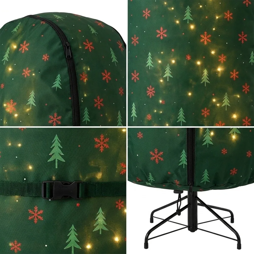 Full Zipper Upright Christmas Tree Organizer Bag Polyester Dark Green Print Fits 3FT 4FT 5FT 9FT Artificial Christmas Trees