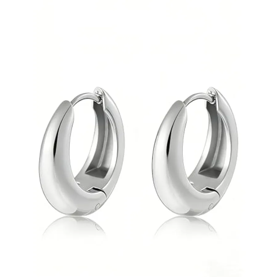 

Chunky Small Hoop Earrings for Women 14mm/16mm/19mm Stainless Steel Huggie Earrings Everyday Jewelry Gift for Wife Mom, with Gi