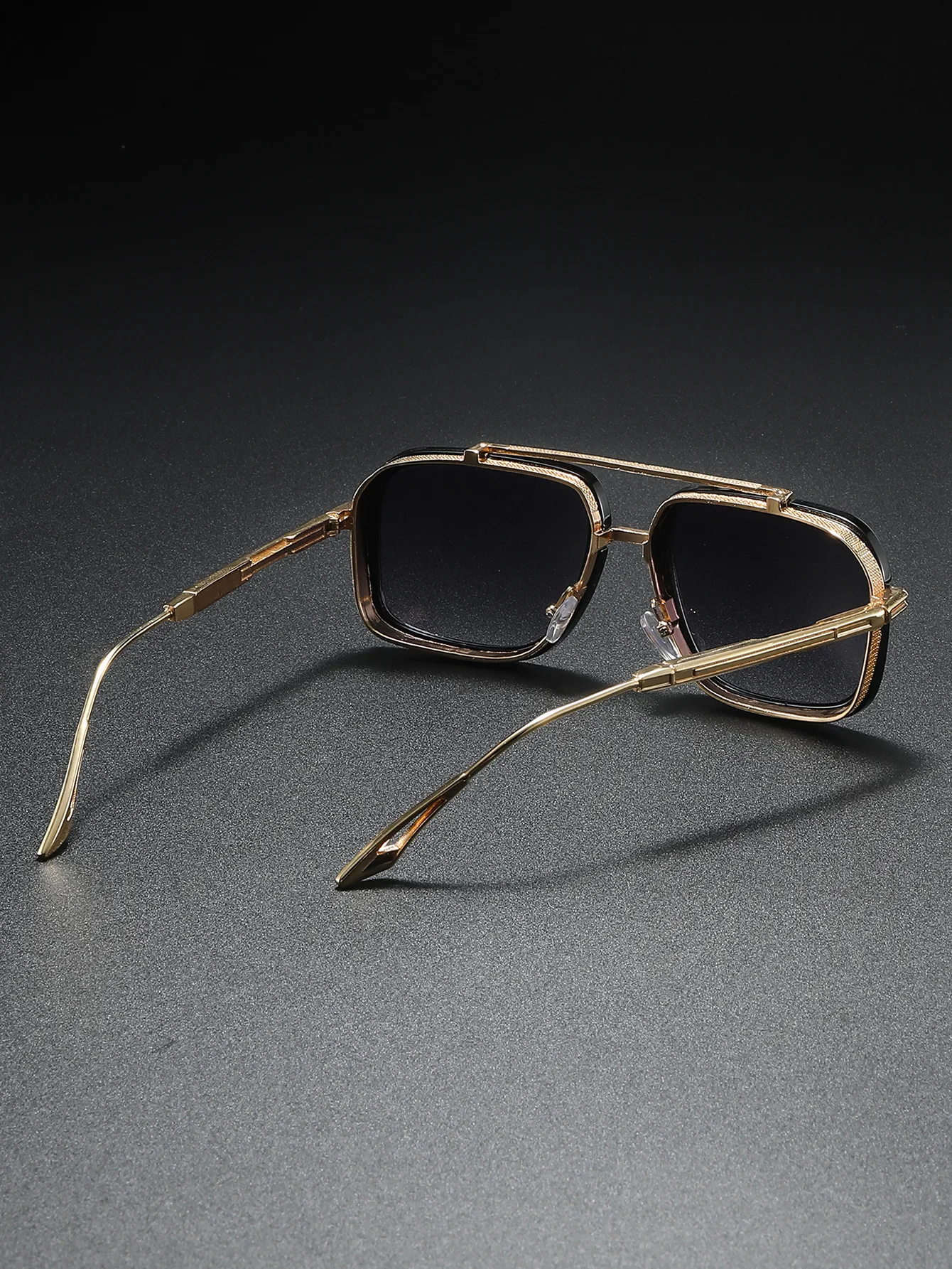 Große Quadratische Sonnenbrille Männer Steampunk Stil Metall Pilot Sonnenbrille Luxus Designer Marke Brillen Fashion Shades Doppel Strahl – Detail 2