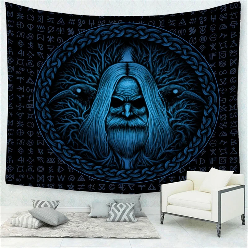 Mysterious Viking Crow Tapestry Nordic Style Psychedelic Divination Meditation Cushion Wall Hanging Mysterious Home Decoration