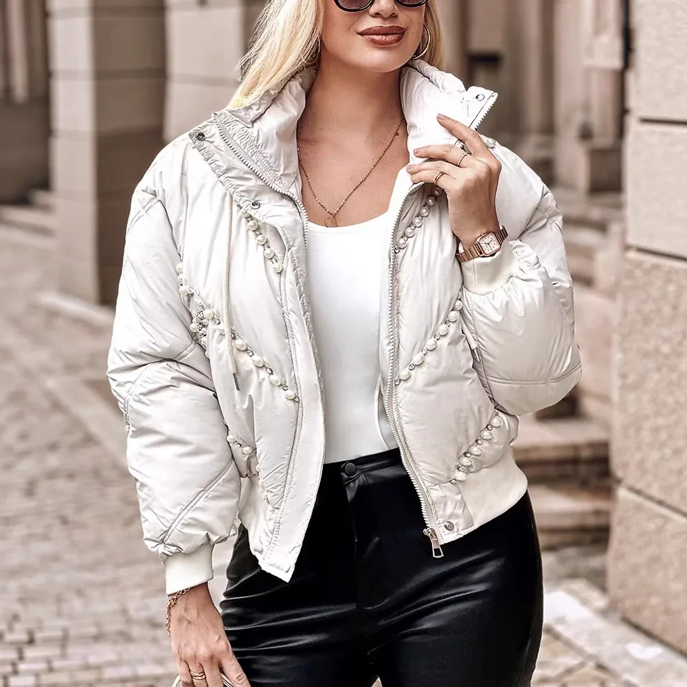 

2026 Style Fashionable Cotton Jacket Long Sleeve Women Autumn Winter Solid Color Parka Jackets Coat