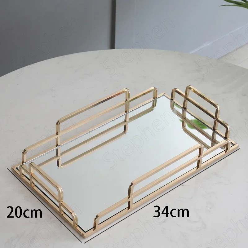 Golden Stroke Glass Mirror Rolling Tray Nordic Large Rectangle Tea Cup Wine Set Coffee Table Trays Decorative  organizer kitchen