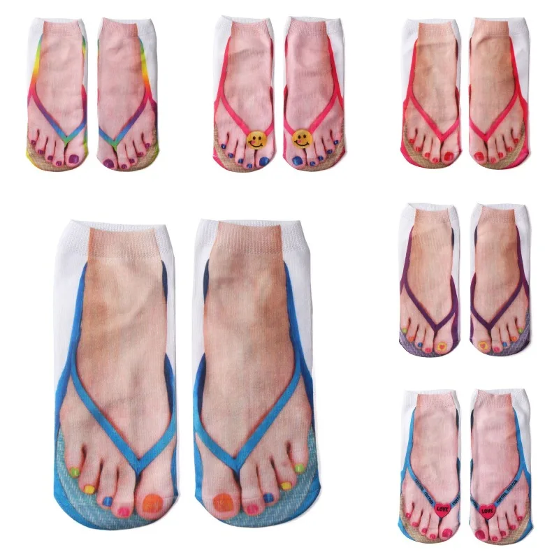 1/6 Paar Frühling abstrakte Persönlichkeit einzigartige Nische 3D Flip Flops kurze Socken trendige vielseitige lustige bedruckte Paar Socken 24 cm