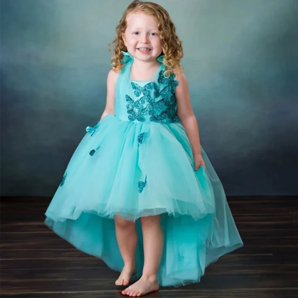 

Cute Butterflies Flower Girl Dress O-Neck Sleeveless Tulle with Bow Lovely Baby Birthday Party Dresses Girls Pageant Gowns