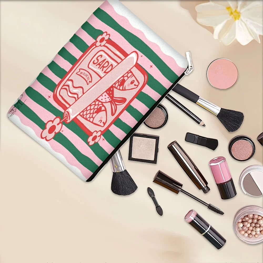 1pc Cute Cartoon Sardine Print Cosmetic Storage Bag for Daily Travel Portable Makeup Organization for Women Travel Poche Gifts