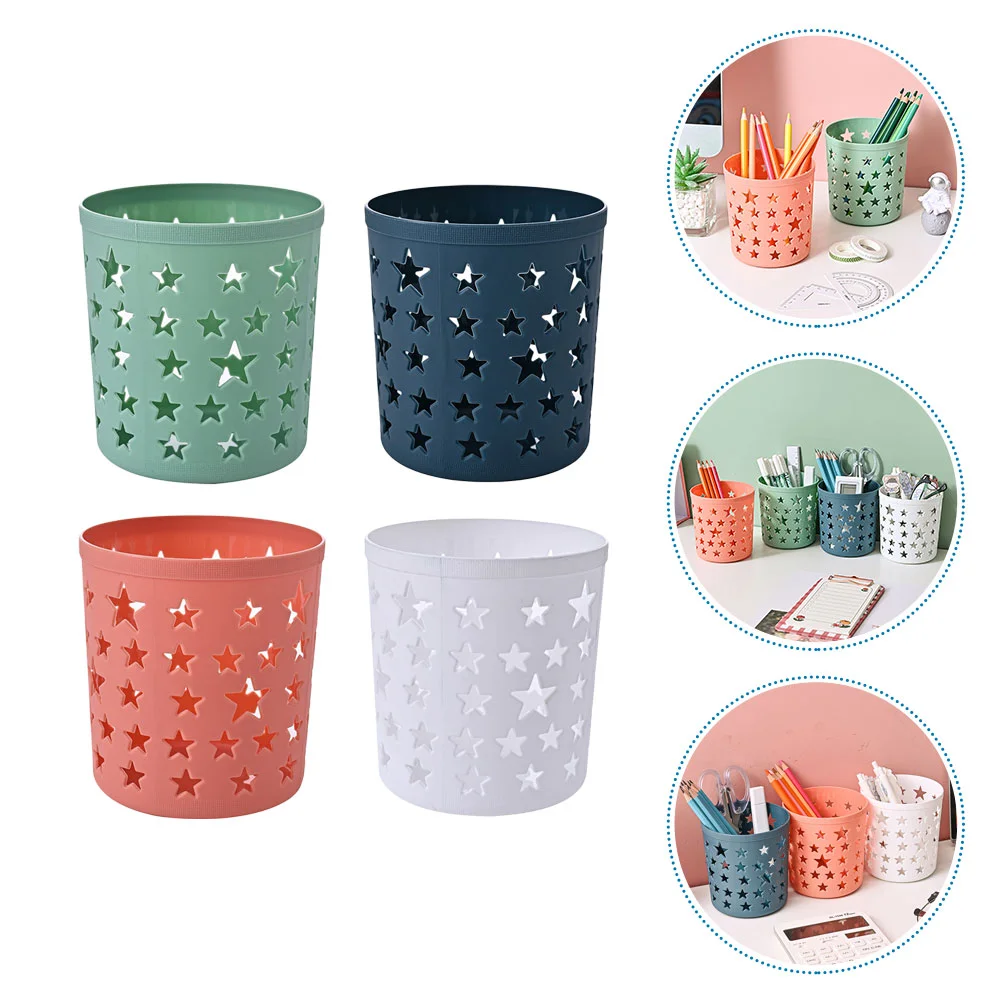 4 Pcs Plastic Storage Container Desktop Organizer Office Bucket Multifunction Pen Hollowed Holder