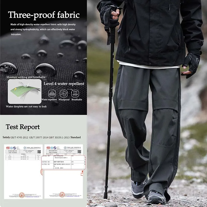 Men's Hiking Pants Waterproof Windproof Breathable Overalls Trousers Side Zipper Trekking Camping Outdoor Sport Camping Pants