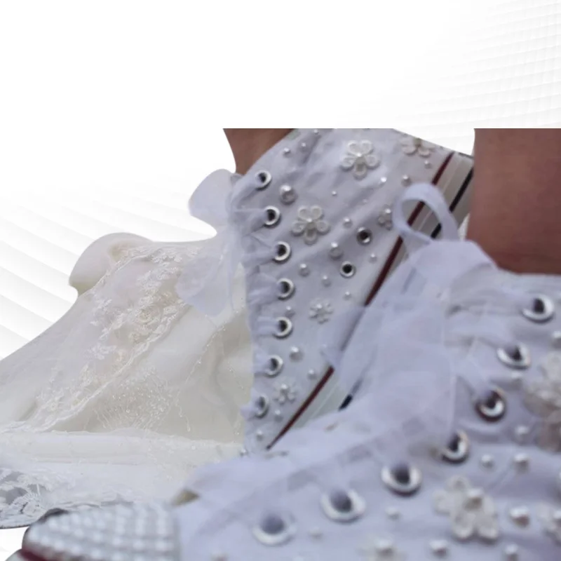 Pearl Flower Lace custom white High Top Sweet banquet wedding Sports Casual canvas shoes large size 35-46