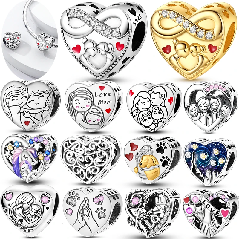 Hot Love Heart Shaped Charms 925 Sterling Silver Family Love Friendship Charms Fit Original Bracelet Bangle Women Jewelry Gifts