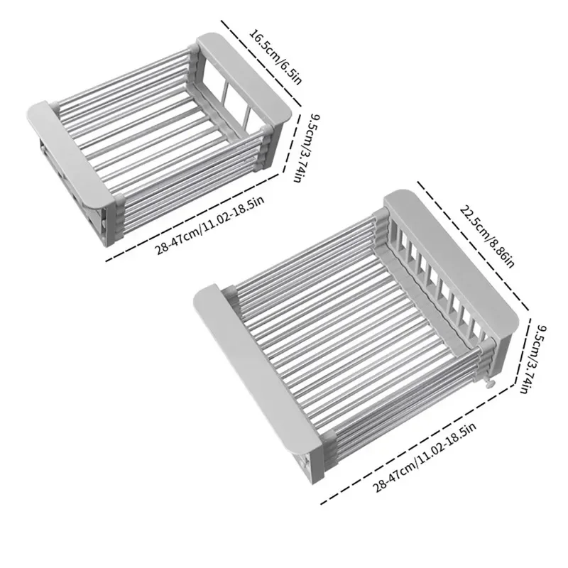 JIT+1pc Stainless Steel Retractable Drain Basket for Kitchen Sink - Multifunctional Water Tank Rack for Vegetable and Fruit - Co