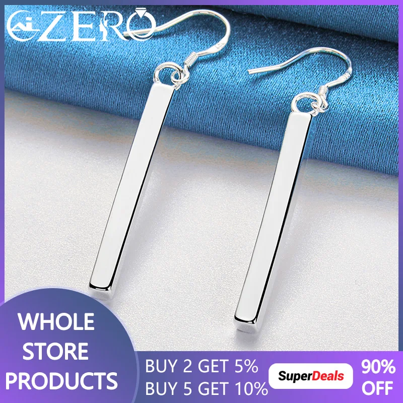 

ALIZERO 925 Sterling Silver Square Pillar Earrings For Women Long Drop Earring Lady Wedding Engagement Party Fashion Jewelry