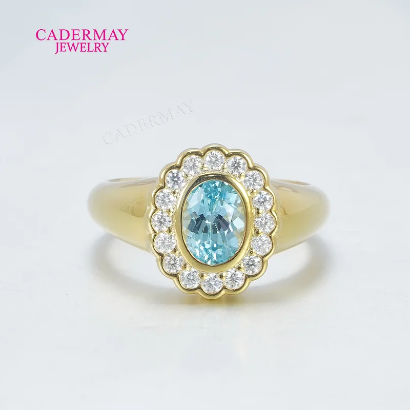 Cadermay Custom 925 Silver 5x7mm Oval Shape Aquamarine Blue Lab Grown Sapphire Moissanite Halo Pinky Ring Women Men Gift