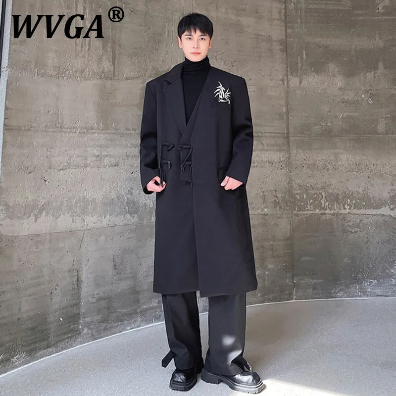 

WVGA Long Coats Autumn Winter New Man Tide China-Chic Fashion Casual Elegant Design Embroidered Niche Wool Jacket Ins Y2K W11627