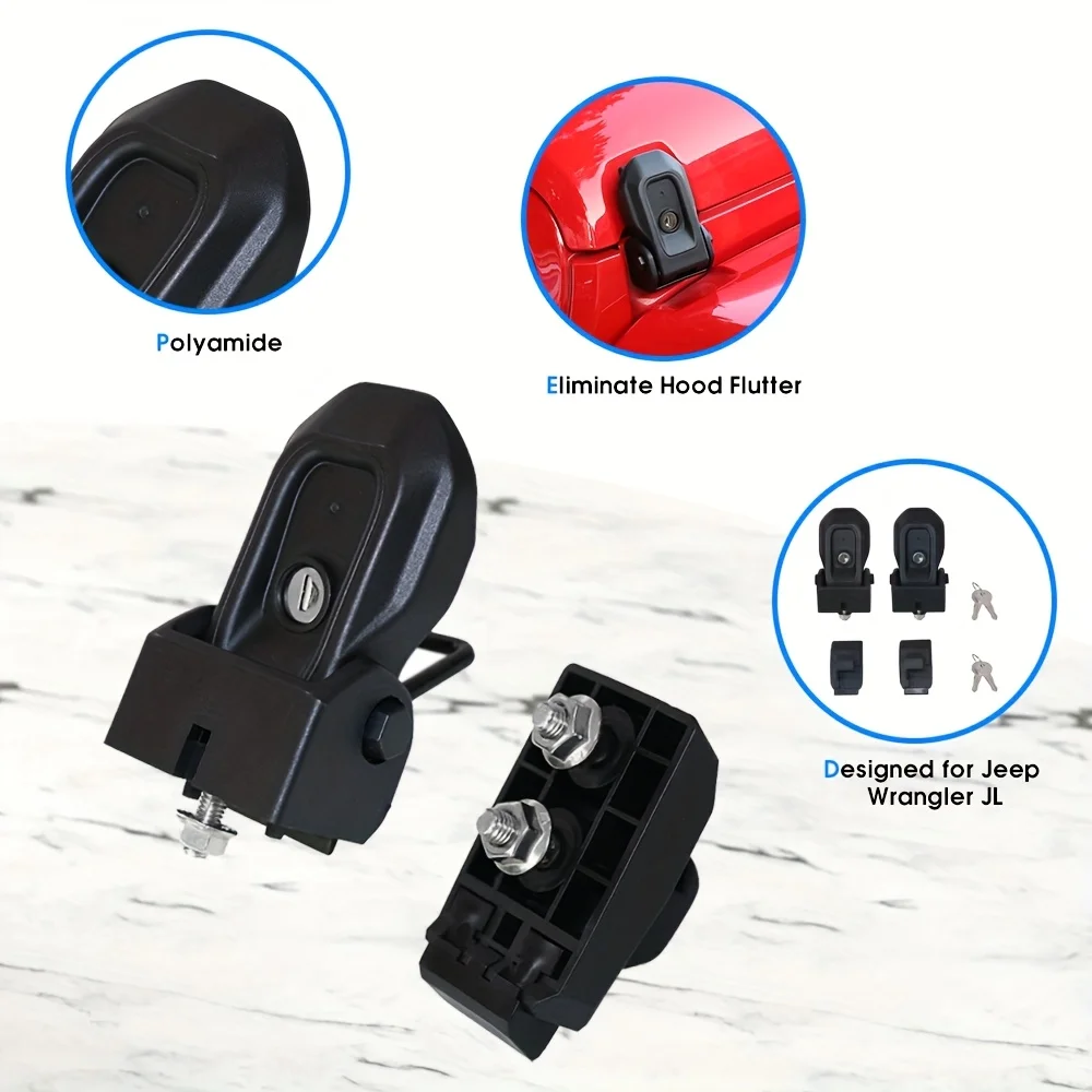 Applicable to 2018-2024 for JEEP for JL/JT 4XE 2-Door & 4-Door OEM-Style Hood Latch Lock | Nylon Fiberglass Composite Anti-Theft Security Upgrade | Direct Fit Engine Cover Lock for Enhanced Safety