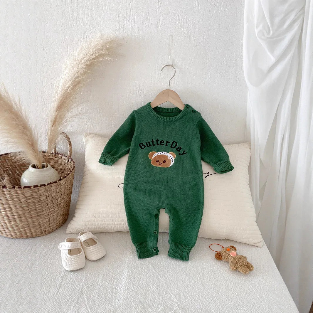 

2025 Autumn New Baby Long Sleeve Knitted Romper Infant Boy Girl Cute Bear Jumpsuit Cotton Casual Newborn Toddler Clothes 0-24M