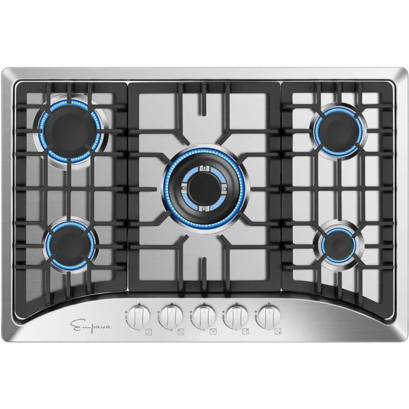 

30 Inch Gas Cooktop with 5 World Class Made in Italy SABAF Burners,LPG/NG Convertible, Ideal RV Top Stoves for Kitchen,Stainless