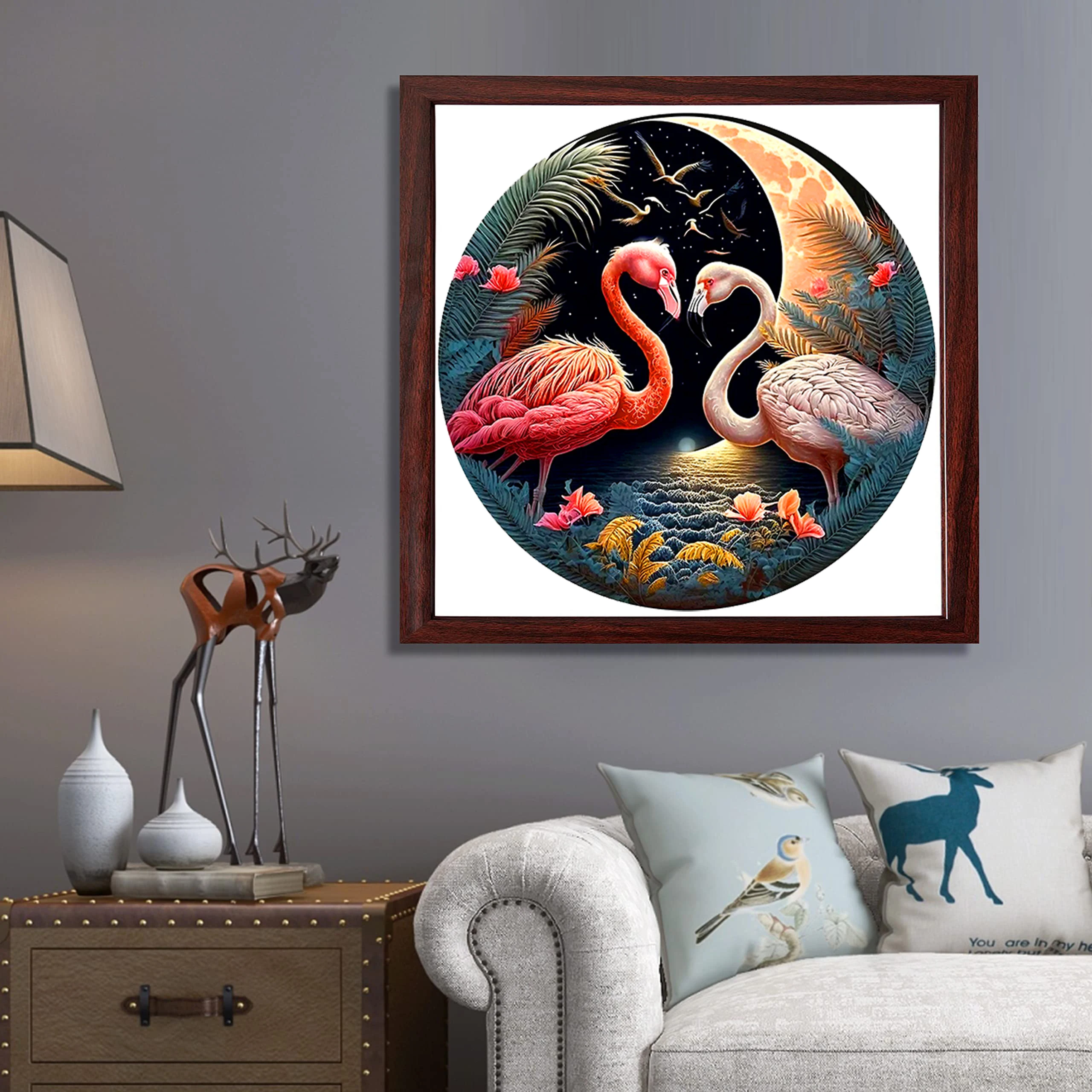 Rompecabezas redondo de madera con tema de flamenco, piezas irregulares de animales, juguete de madera, regalo de Navidad, decoración del hogar, juego familiar