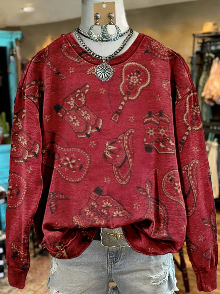 Vintage Western Boots Print Sweatshirt