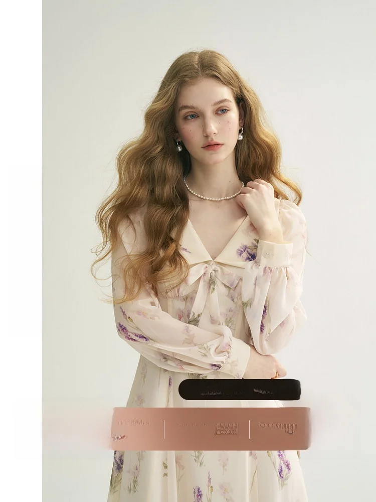 

Длинное платье-свек с цветочным принтом, женская юбка трапециевидной формы с высокой талией, весна-лето, повседневное платье с v-образным вырезом, перерыв на чай, Sle Ele Dr