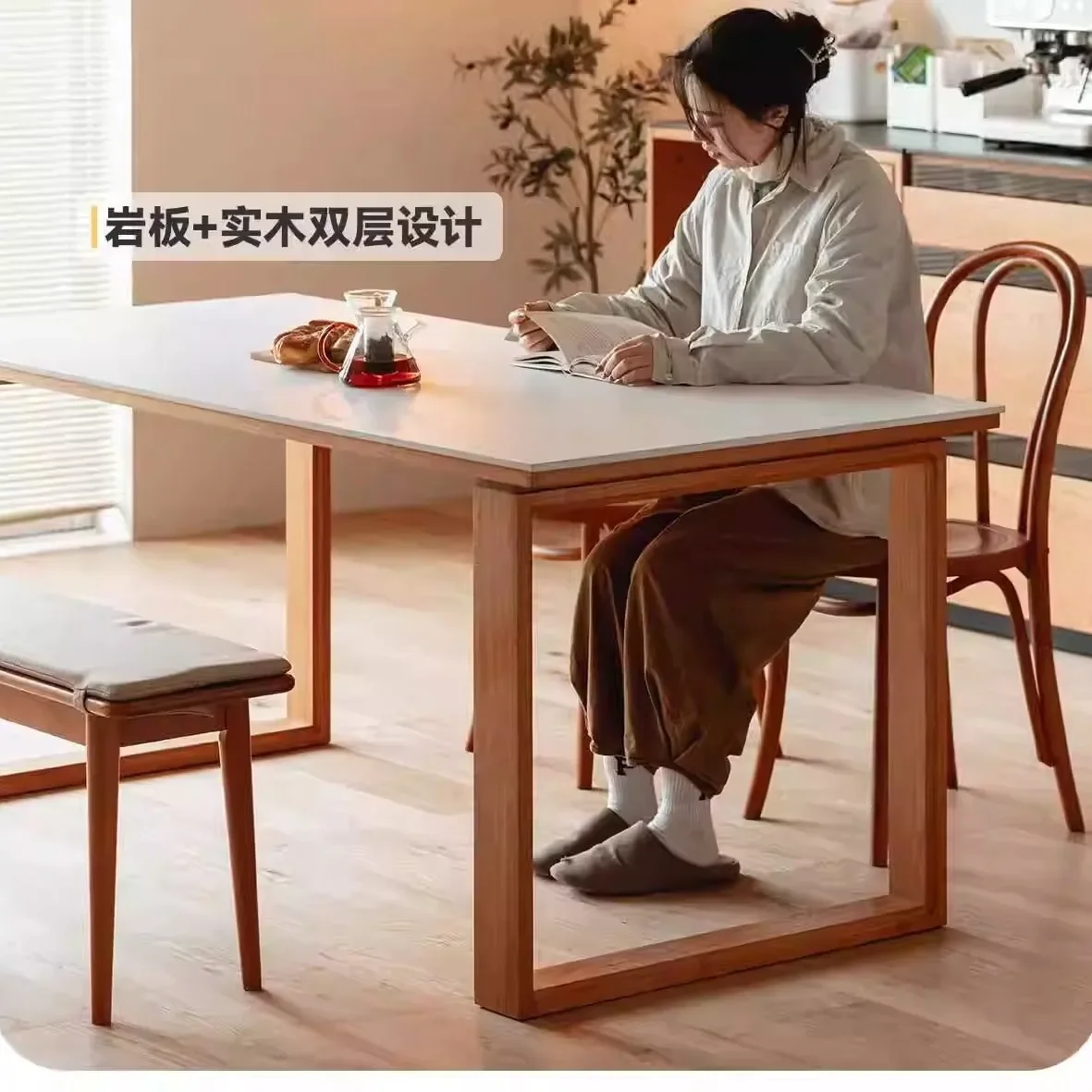 Dining table and chair combination simple cherry wood rectangular dining table desk office