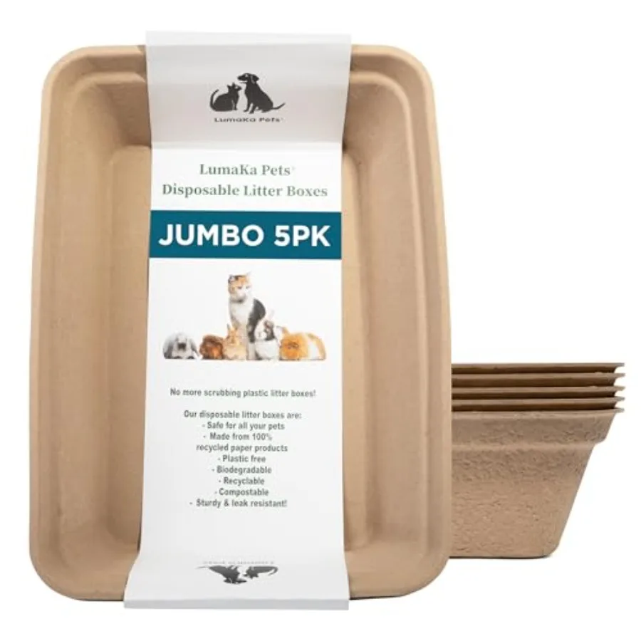

Disposable Cat Litter Box 5-Pack Extra Thick and Sturdy Leak Resistant No Scrubbing Odor Resistant Biodegradable Recycled Cardb