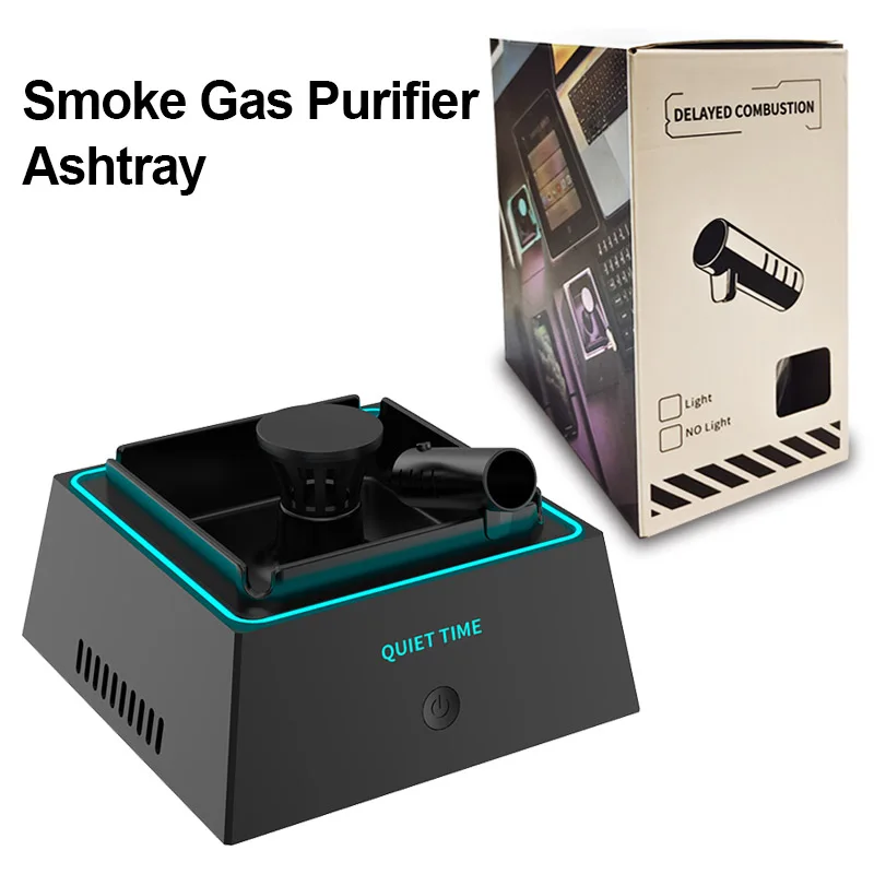 New Smoke Gas Filter Ashtray Air Purifier Ashtray Ashes Collector with Negative Ions Filter Sponge Cigarettes Burn Holder Light