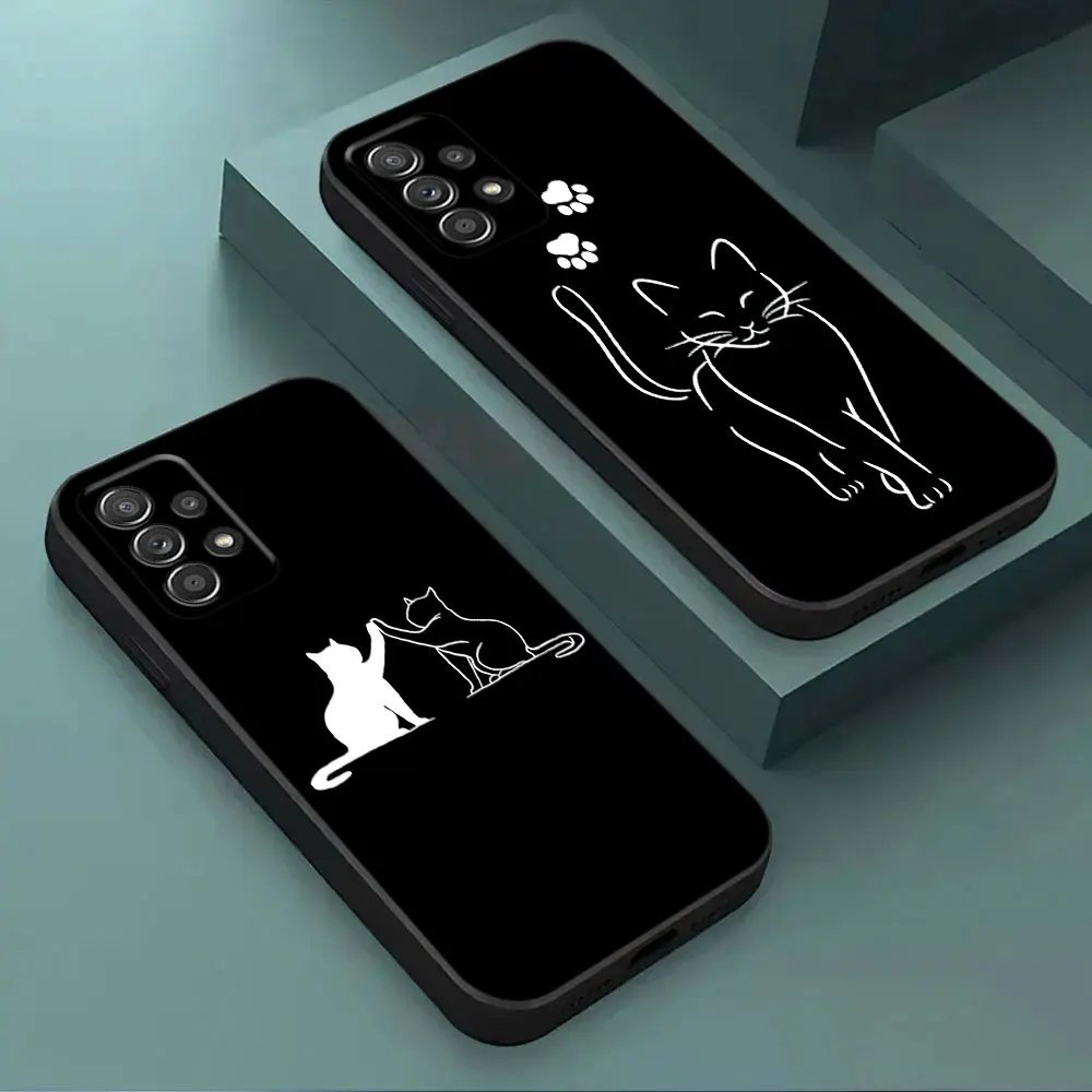 삼성 갤럭시 A56 케이스 A54 A52 A53 5G A36 A34 A35 A33 A32 A50 A72 A73 A26 A25 A16 귀여운 검은 고양이 라인 전화 케이스 소프트 커버