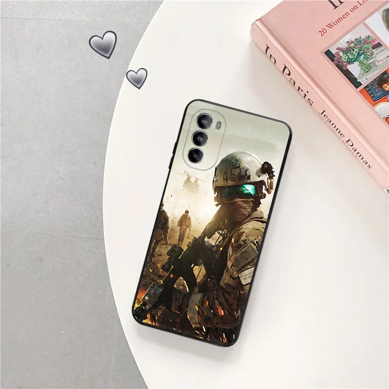 Phone Case For Motorola G71 G73 G72 G53 G52 G32 G22 G60 G51 G50 G31 G30 G9 Power Army Soldier Black Soft Protective Cover