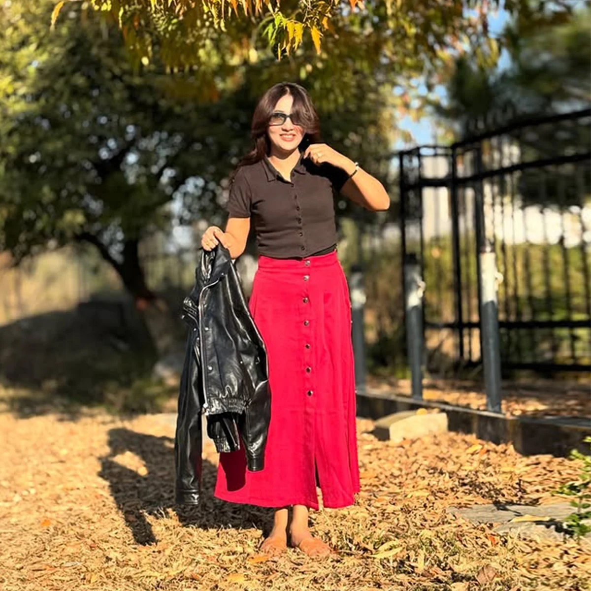 

Red Satin Women Long Skirt With Buttons Elegant High Waist Office Lady A Line Skirt To Party Custom Color Size Formal Skirt