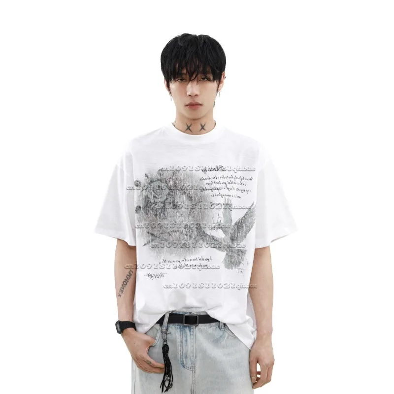 

American Retro Design, Niche Letter 3D Printing, Couple's Short Sleeved T-shirt, Loose Summer Quick Drying Top