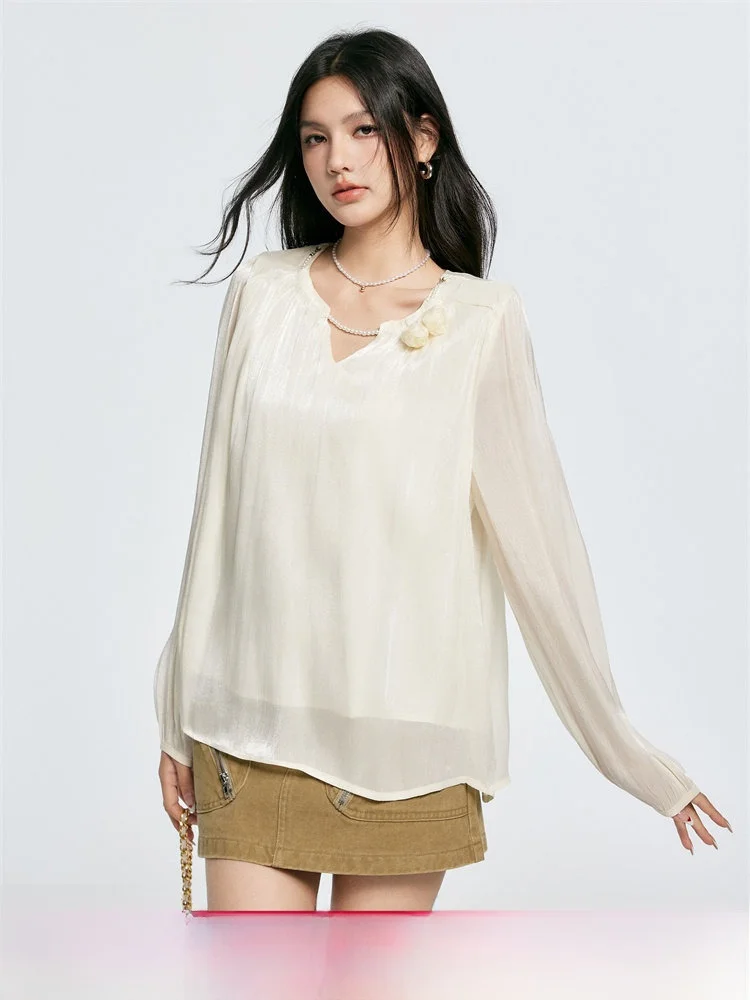 

Новая модная женская блузка Chill Zoe с жемчужным воротником, цветочным узором, длинными рукавами, круглым вырезом и кружевом, 100% полиэстер