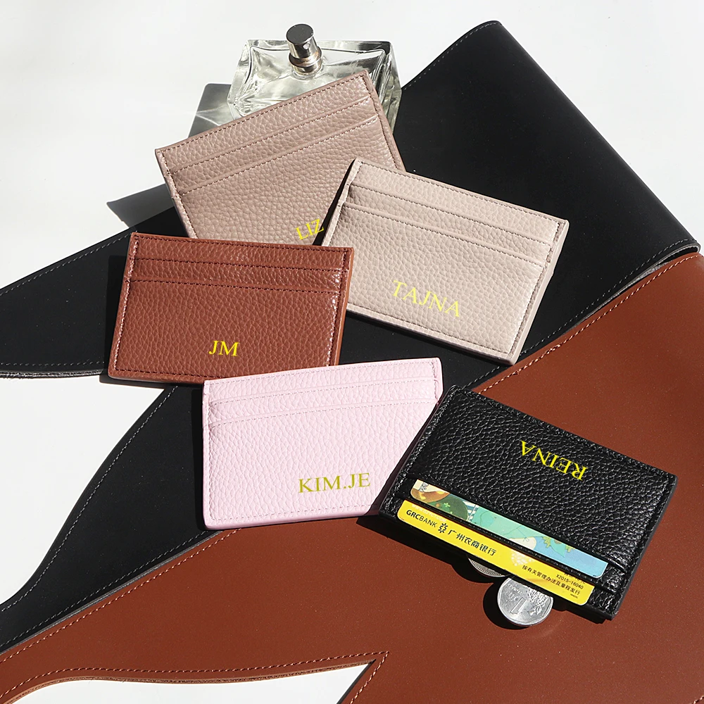 Benutzerdefinierte Name Slim Card Wallet PU Leder Gravierte Initialen Luxus Design Kartentasche Personalisierte Frau Mann Geldbörse Großhandel Geschenk – Detail 3