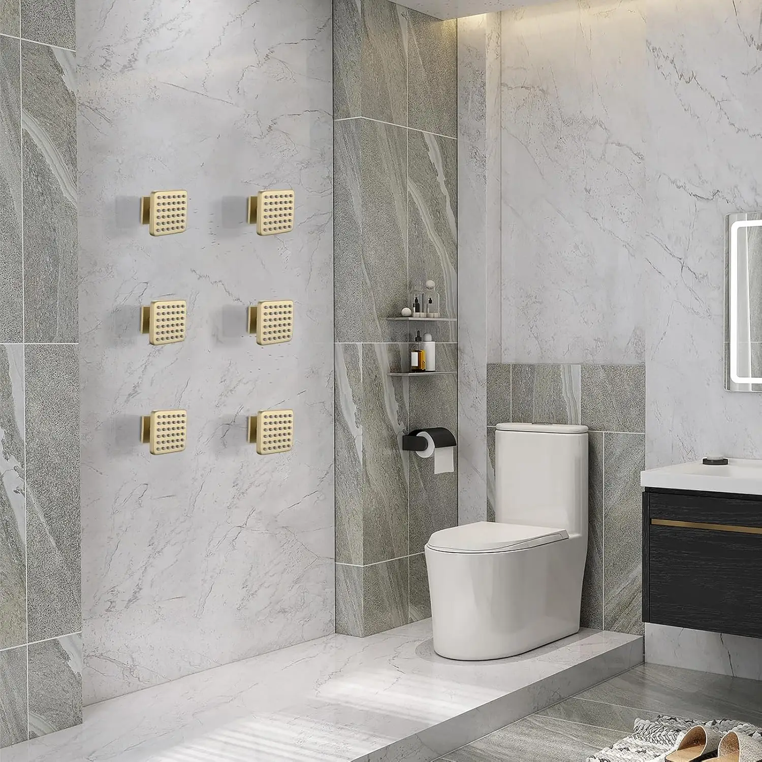 

Solid Brass High Pressure Body Spa Massage Jets Wall Mount Square Shower Accessory Brushed Gold Finish Bathroom Faucet Upgrade