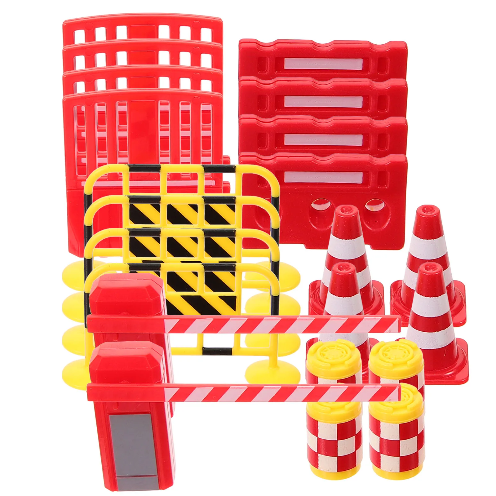22 ชิ้นการจราจรช่วยสอนจําลองป้ายของเล่น Miniature Barricade แผนที่บล็อกรุ่น Cones รถราง Playset Traffic Barrier
