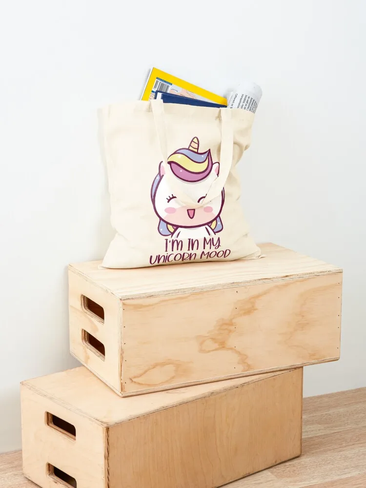 يونيكورن أنا في مزاج يونيكورن الخاص بي - حقيبة حمل يونيكورن السعيدة حقائب سيدة حقيبة تسوق محمولة شعار حقيبة التسوق