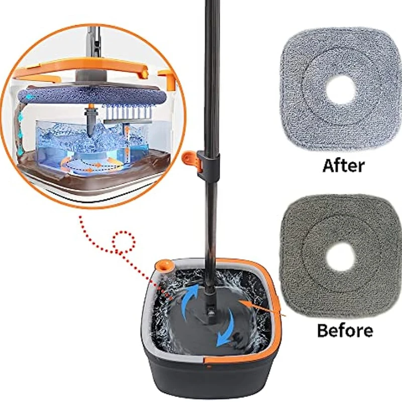 360° Rotating Square Spin Mop and Bucket Set with Dirty and Clean Water System Self Wringing Mop-Head Multifunctional mopa Tools