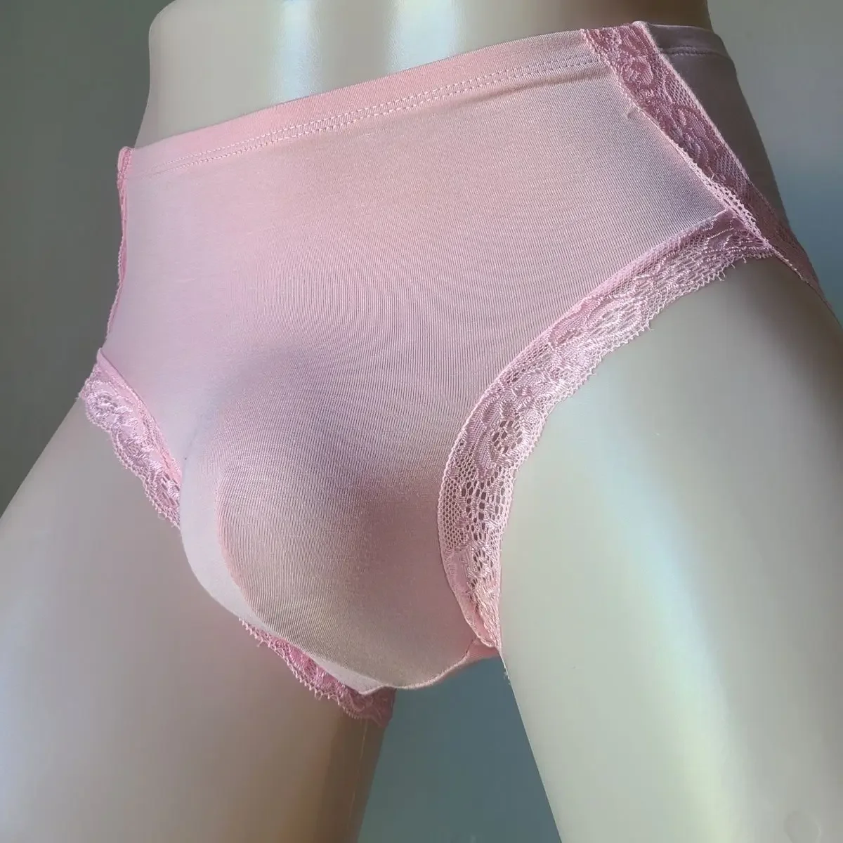 

Handmade Man's Pink Lace Elastic Briefs Live Show Dance Costumes DJ Club FKK Party BF Gift Harajuku