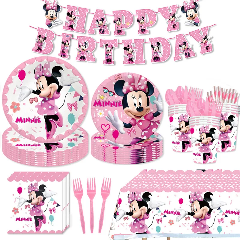 Explosive Kuromi Pink Star Steedy Minnie Birthday Decorations Kuromi Birthday Flag Balloon Size Cutlery Row Party Supplies