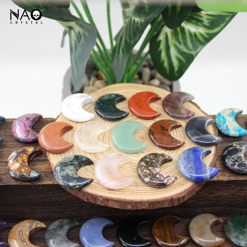 30 مللي متر الأحجار الكريمة الطبيعية الهلال شفاء كريستال القمر مجموعة ديكور جيب حجر الريكي جمشت روز كوارتز الخرز الهدايا المعدنية العينات