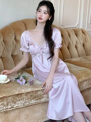 Ladies French Vintage Princess Sleepwear Women Spring Autumn Short Silk Pajama Nightdress Fairy Ruffles Victorian Nightgowns