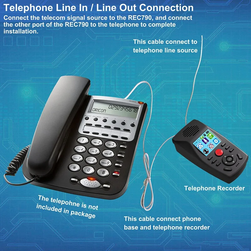MIC Record Analog Digital Phone Recording Box with LCD Display Voice Message & Remote Voicemail Playback