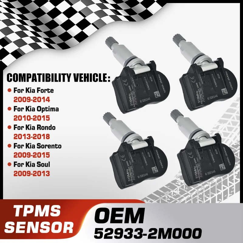 

52933-2M000 1/4PCS For Kia Forte Kia Optima Kia Rondo Kia Sorento Kia Soul TPMS Tire Pressure Sensor Monitoring System 315 MHz