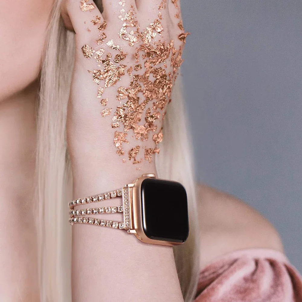 Luxury chain＋diamond strap For Apple Watch Ultra2 10 42mm 46mm 9 8 7 6 5 4 SE 45mm 41mm 44mm 40mm Bracelet band iWatch 42mm 38mm