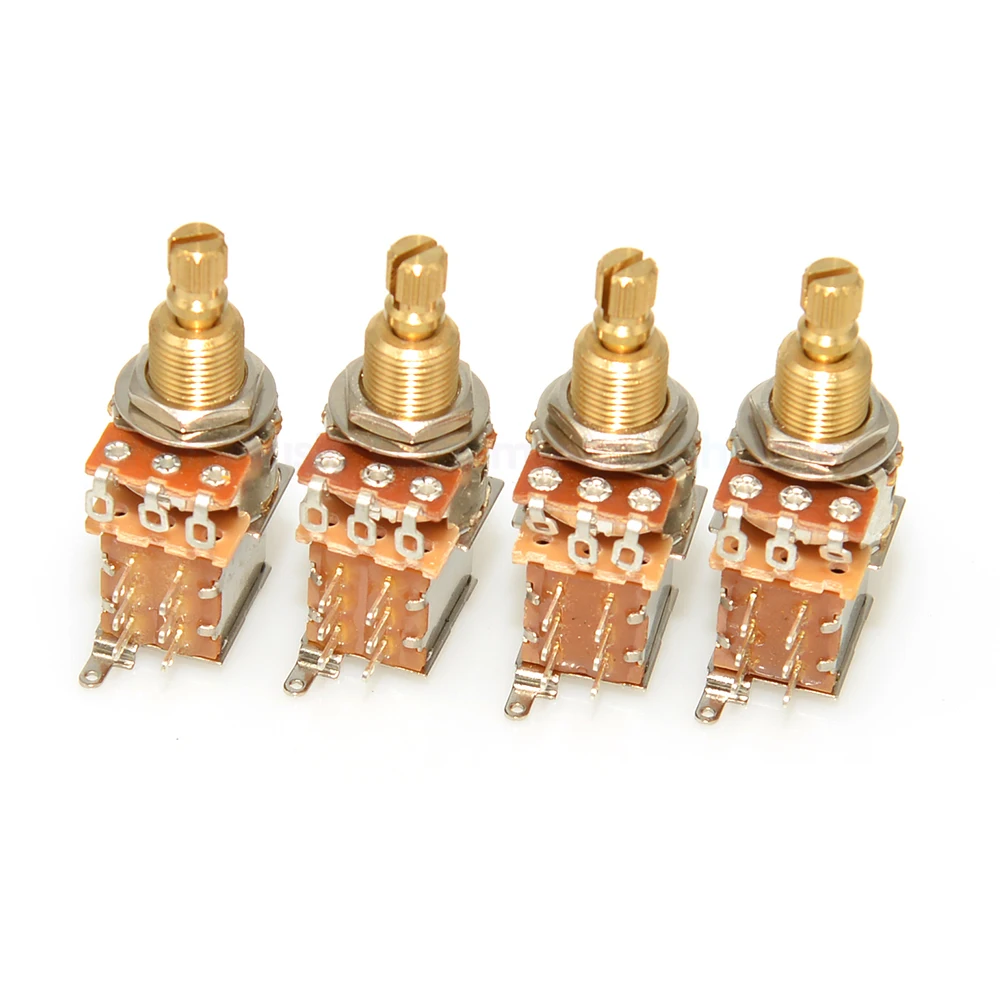 2Pcs Brass Split Shaft Bass Guitar Push Push Potentiometer Switch Toggle Control Pots A250K / B250K / A500K / B500K Guitar Parts