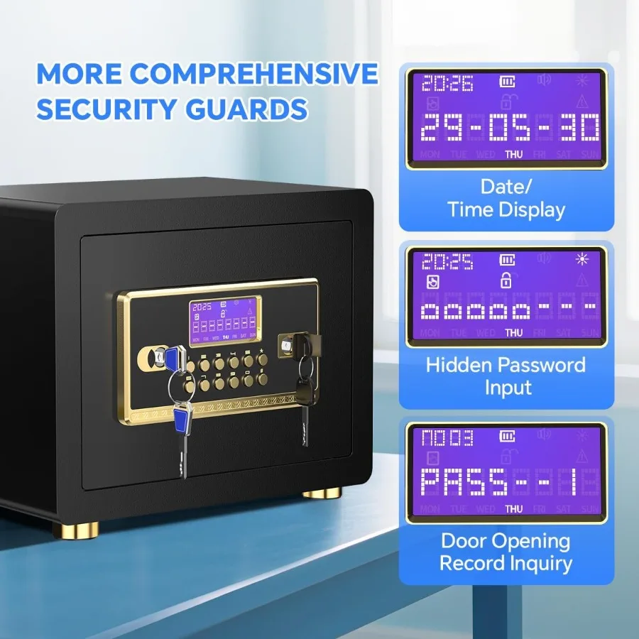 Home Safe mit digitalem Tastatur-Alarmsystem für die Schmuck- und Bargeldaufbewahrung mit verstellbaren Regalen, LED-Licht, feuerfest und wa