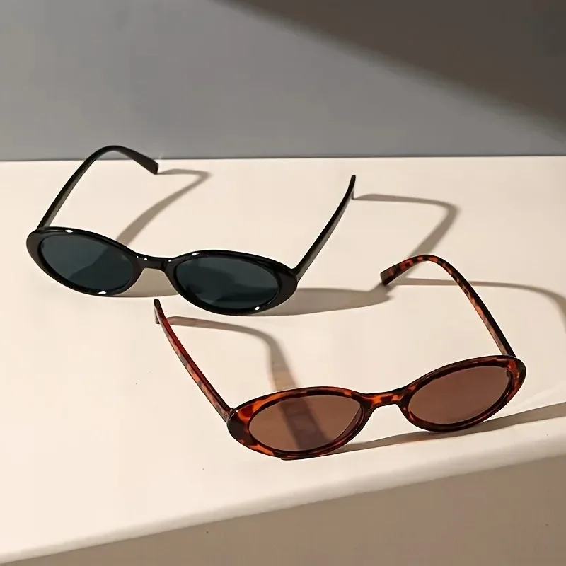 2 Pack Small Oval Classic Frame Sunglasses Stylish Decorative Sun Glasses For Beach Travel Driving Outdoor Daily Wear