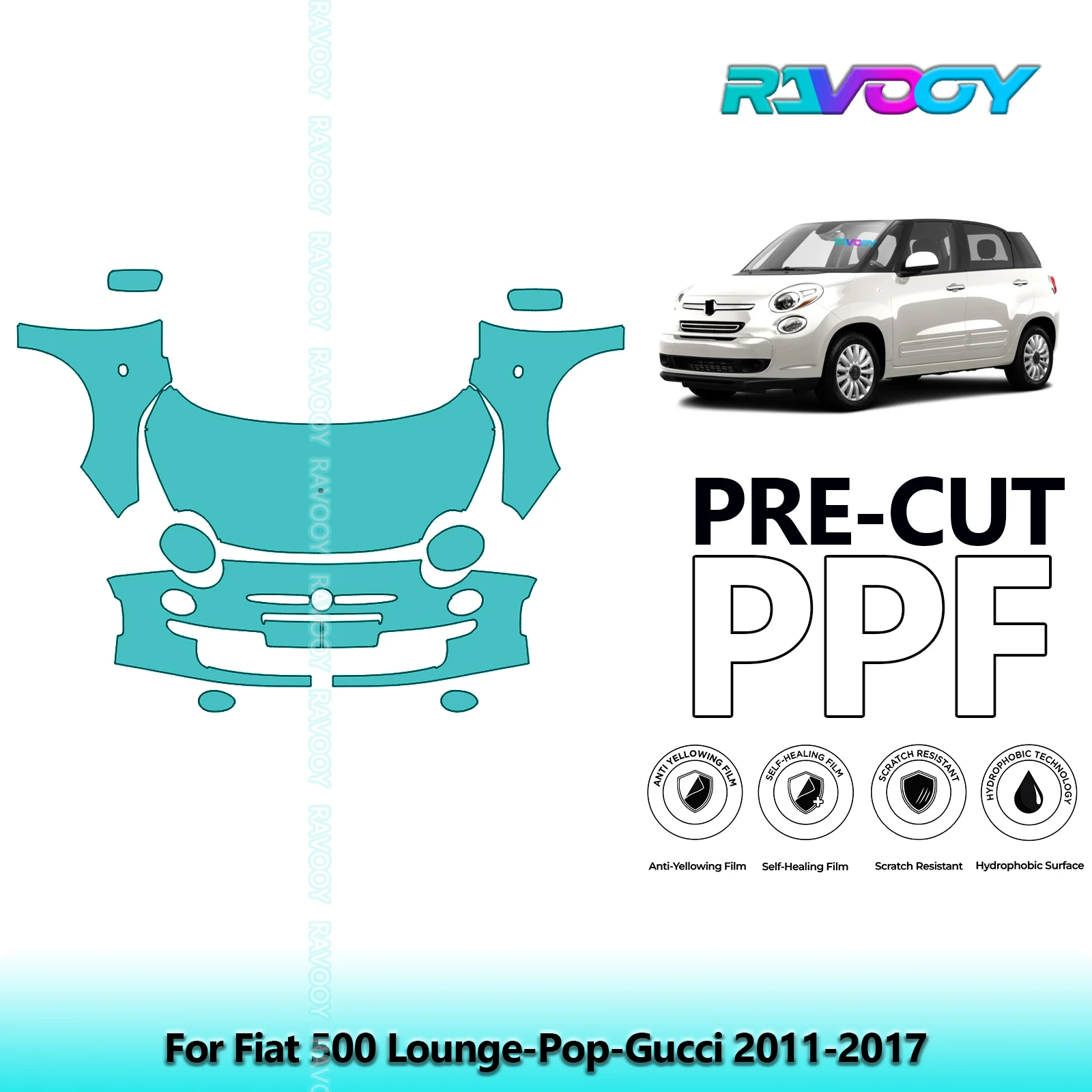 

8.5Mil Precut Paint Protection Film PPF Clear Bra Front Kit For Fiat 500 Lounge-Pop-Gucci 2011-2017